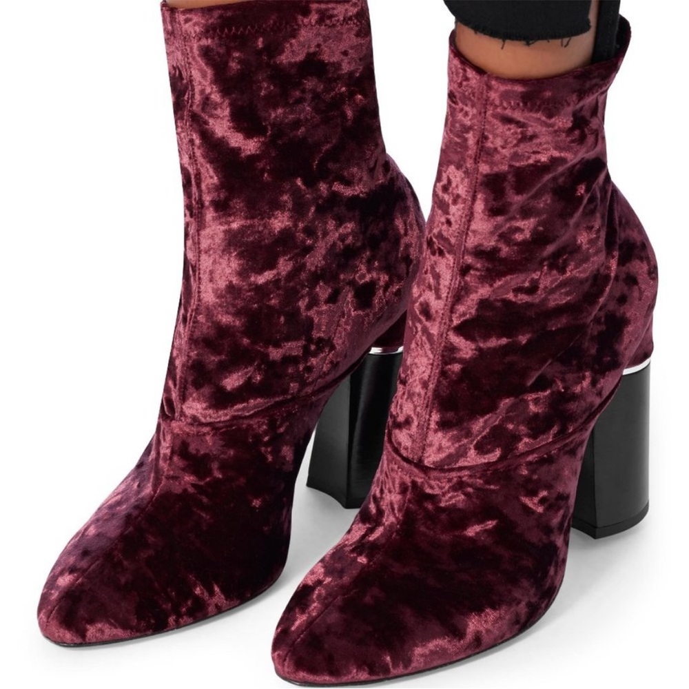 3.1 Phillip Lim Kyoto Crushed Velvet Booties - Maroon Burgandy - Size 38